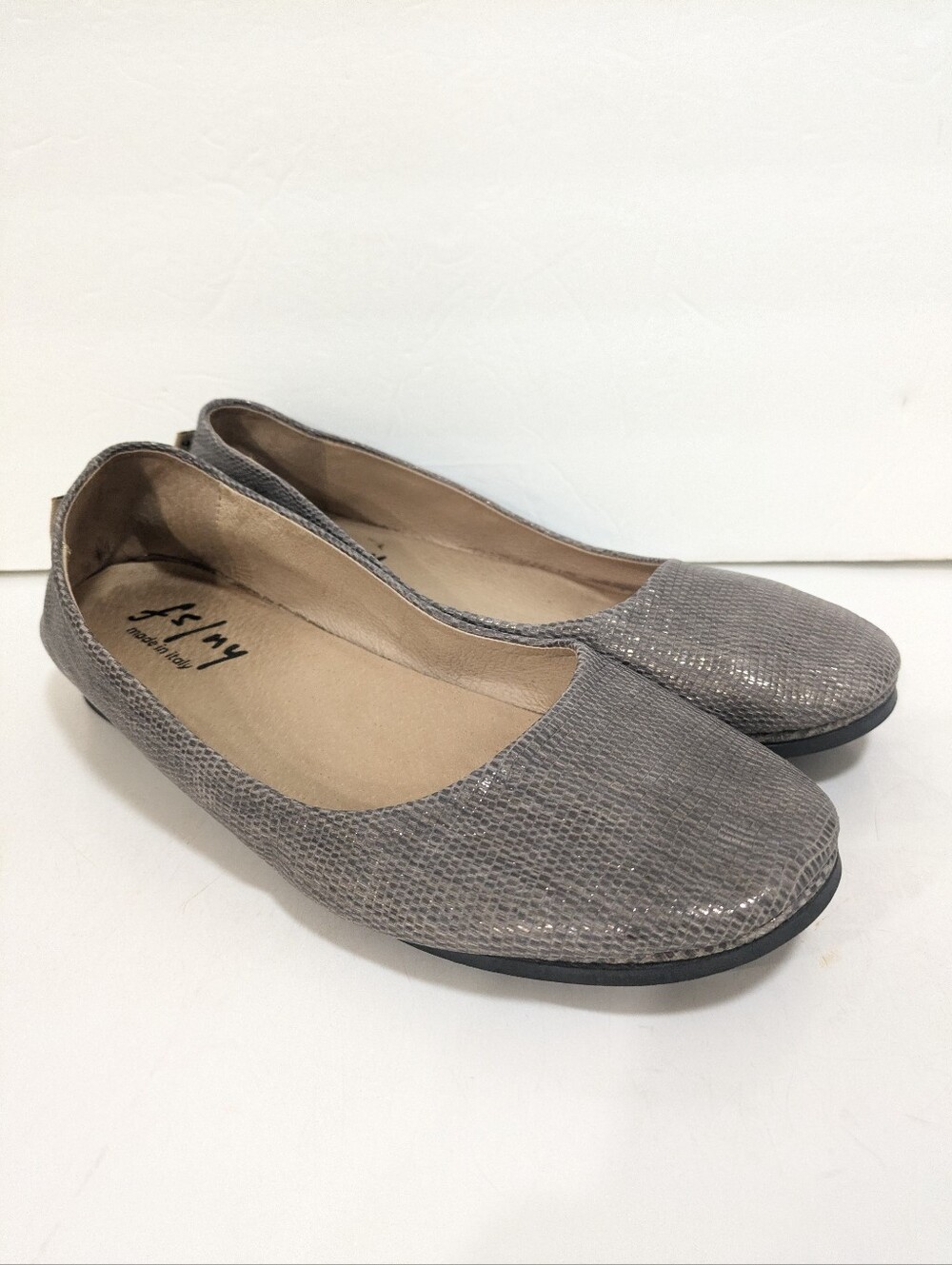 French Sole fs/ny Zeppa Wave Leather Flats 8 Taupe Made in Italy Ballet Shoes  T